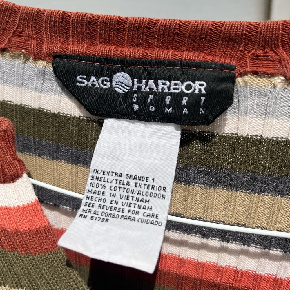 v cut striped sweater shirt 1x fall colors sag harbor - Picture 3 of 4